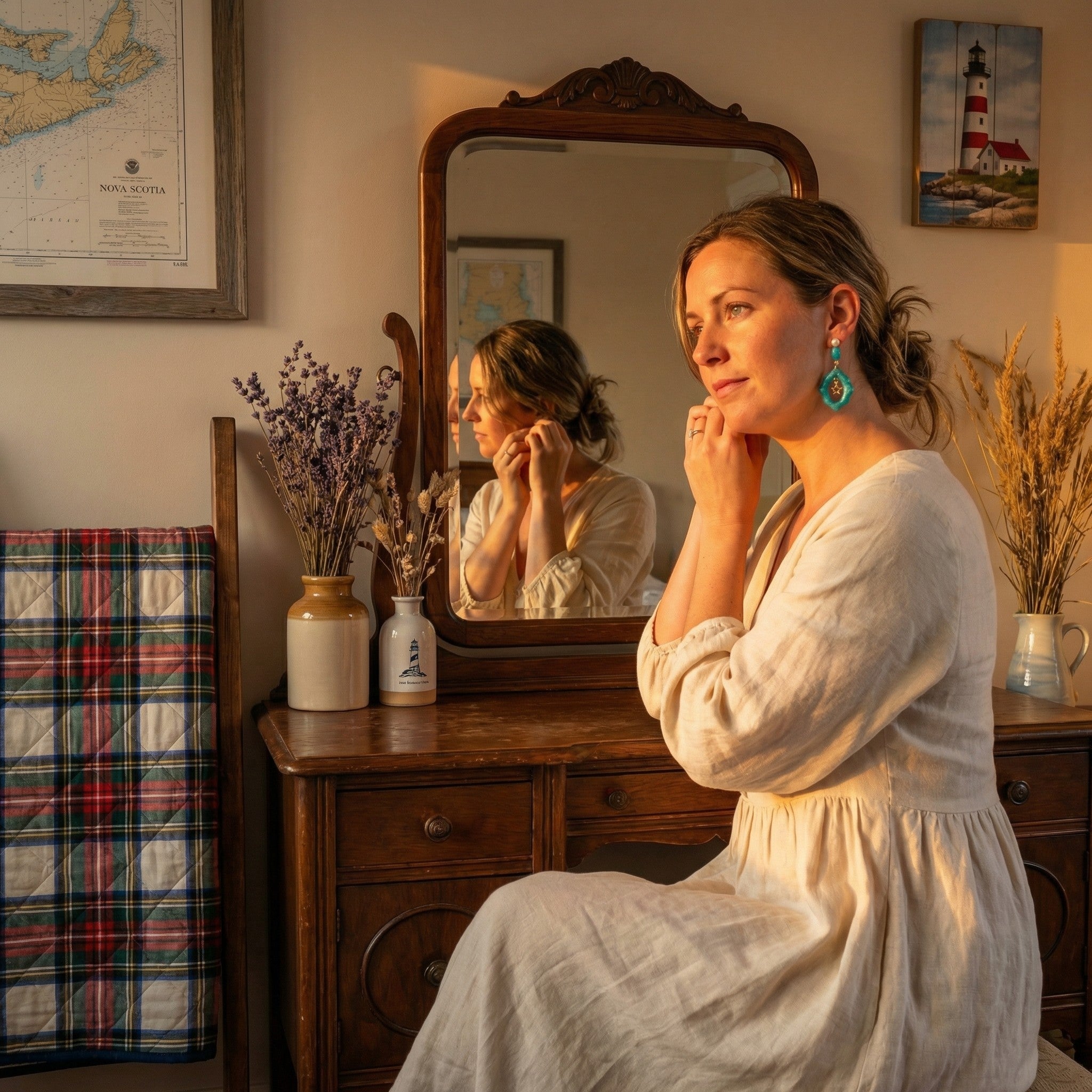 Turquoise and Frosted Pearl Dangle Earrings SG64