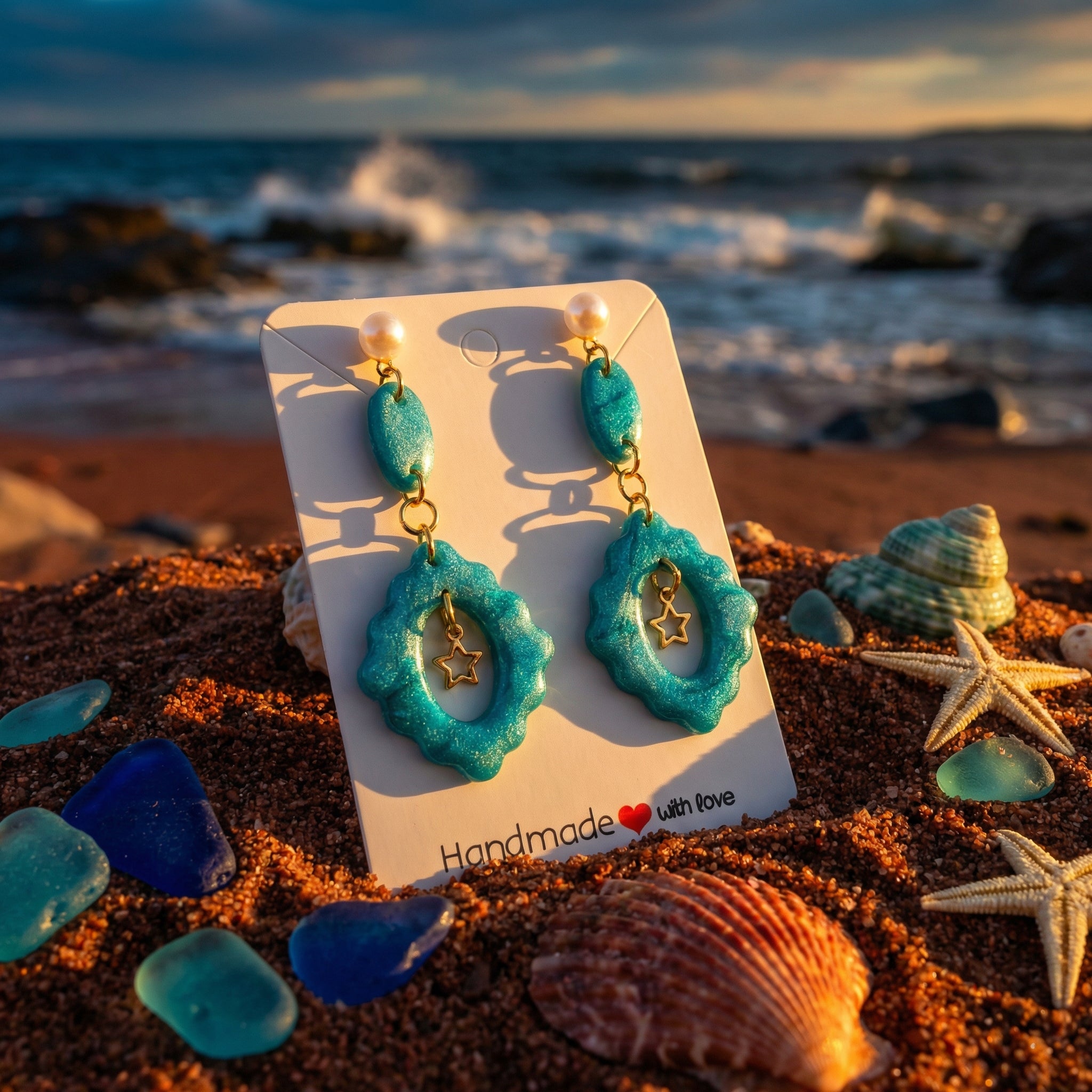 Turquoise and Frosted Pearl Dangle Earrings SG64