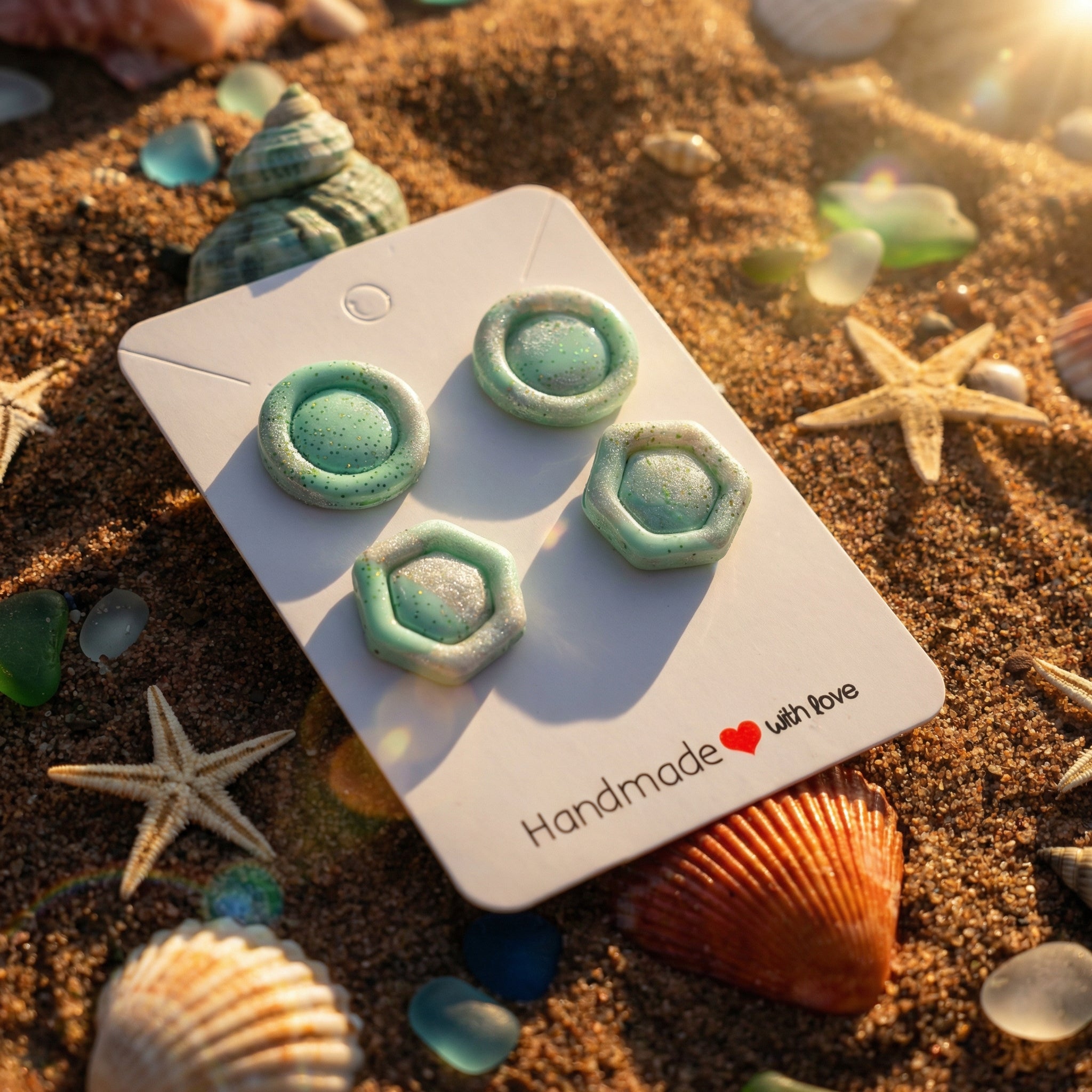 Pastel Green and Pearl Studs with Green Glitter SG72