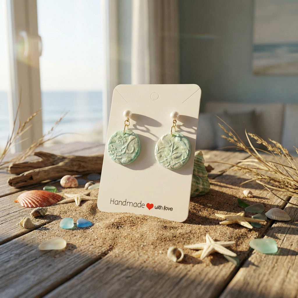 Pastel Green and Pearl Circular Drop Earrings SG73