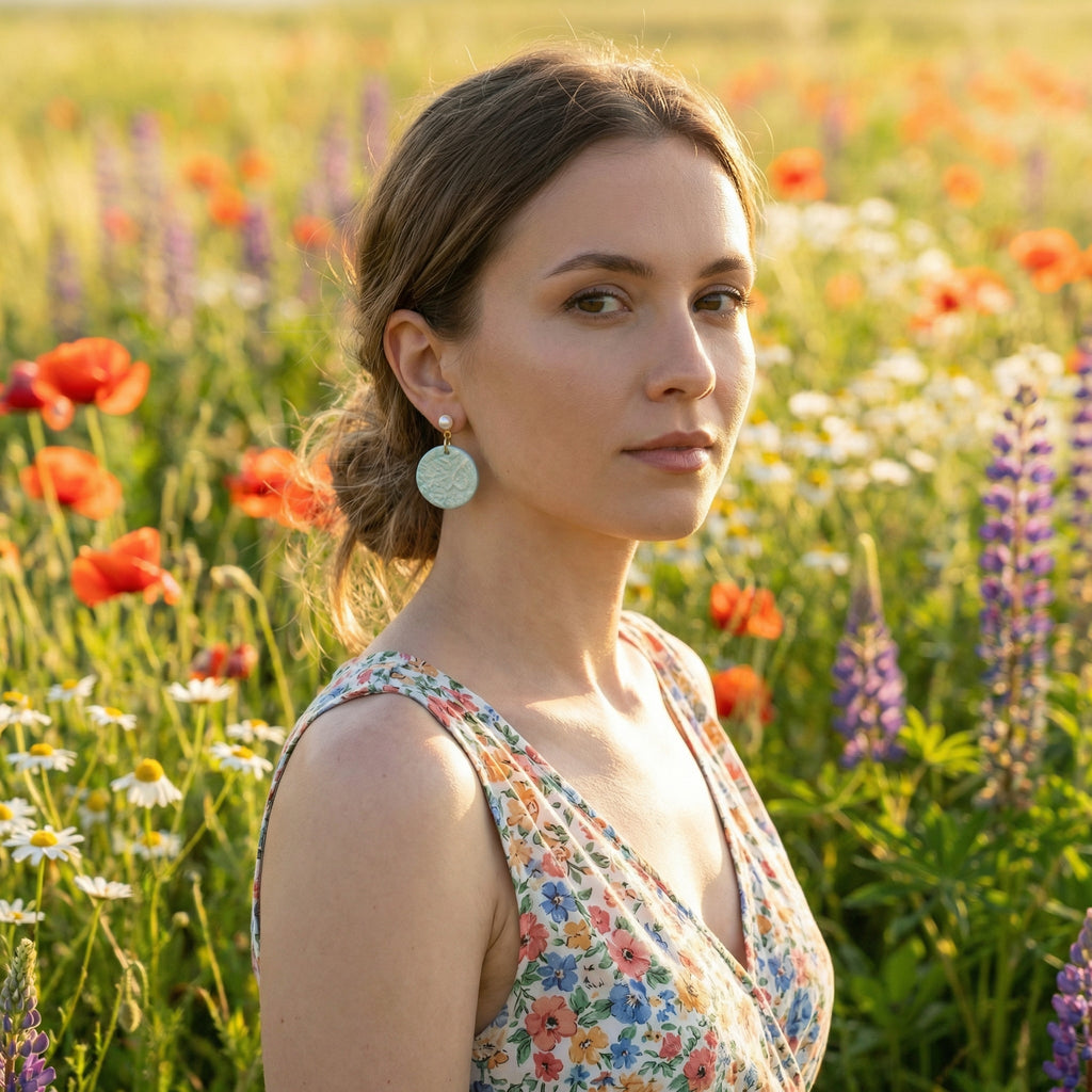 Pastel Green and Pearl Circular Drop Earrings SG73