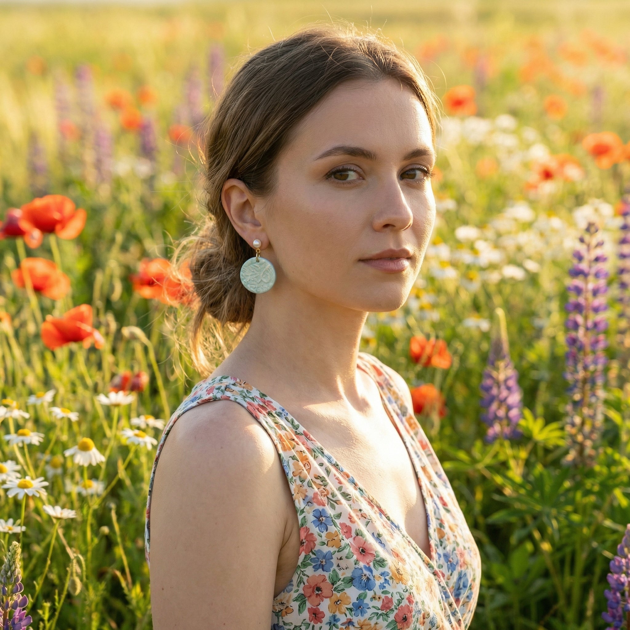 Pastel Green and Pearl Circular Drop Earrings SG73