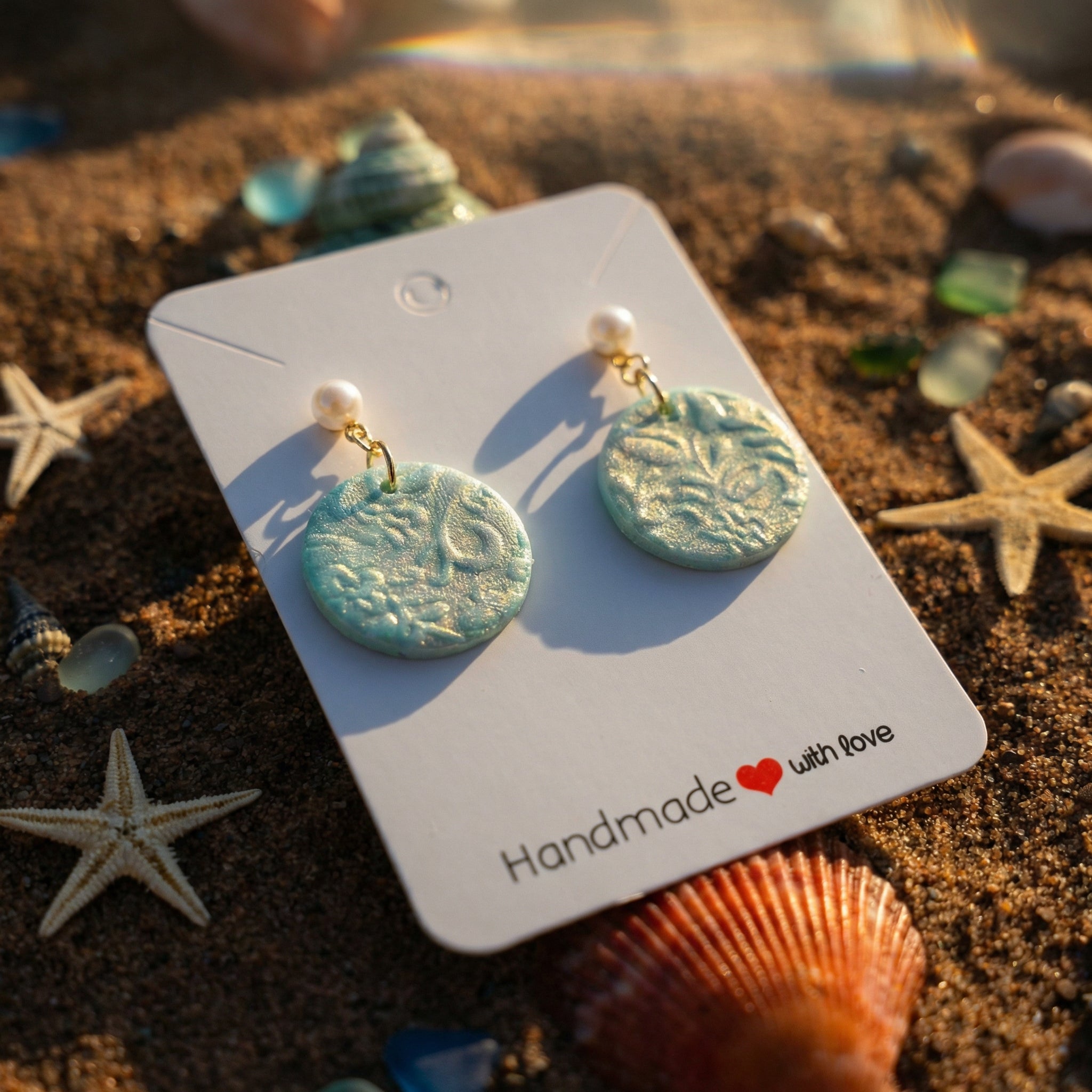 Pastel Green and Pearl Circular Drop Earrings SG73