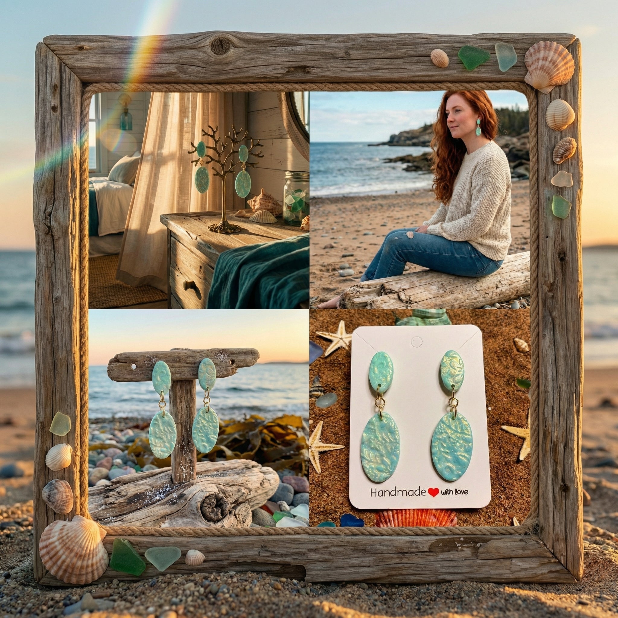 Pastel Green and Pearl Color Long Oval Drop Earrings SG74