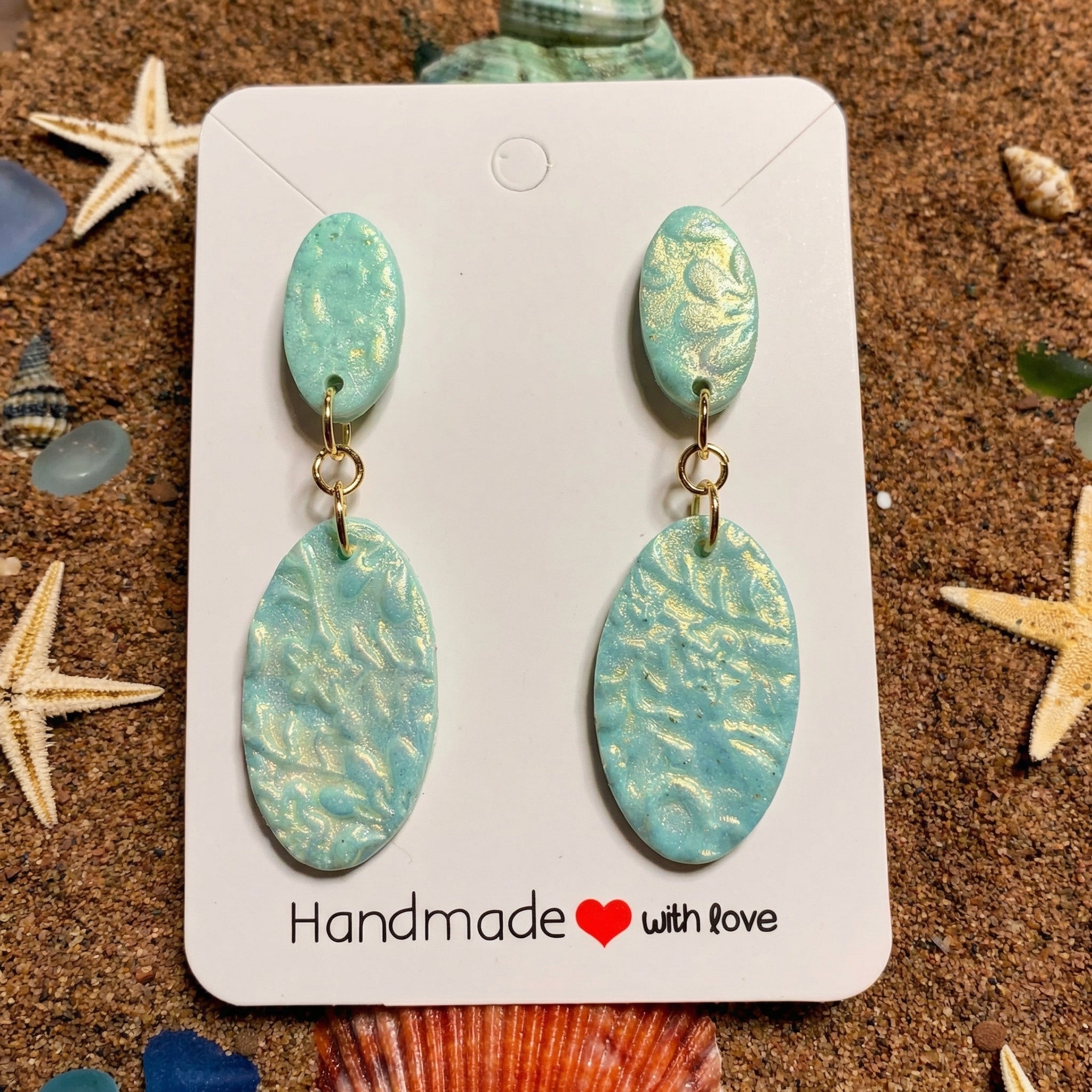 Pastel Green and Pearl Color Long Oval Drop Earrings SG74