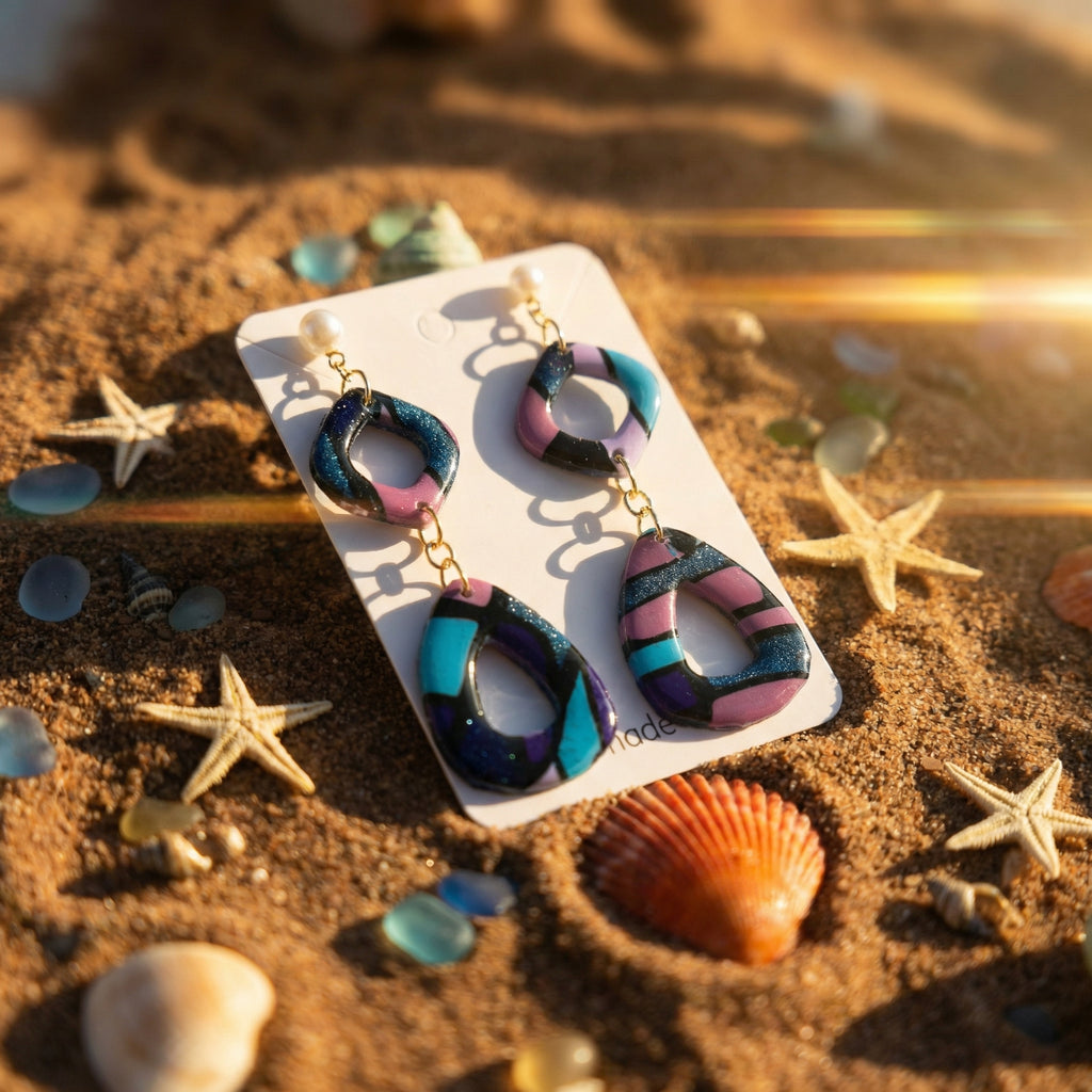 Two Piece Multicolor Dangle Earrings SG78