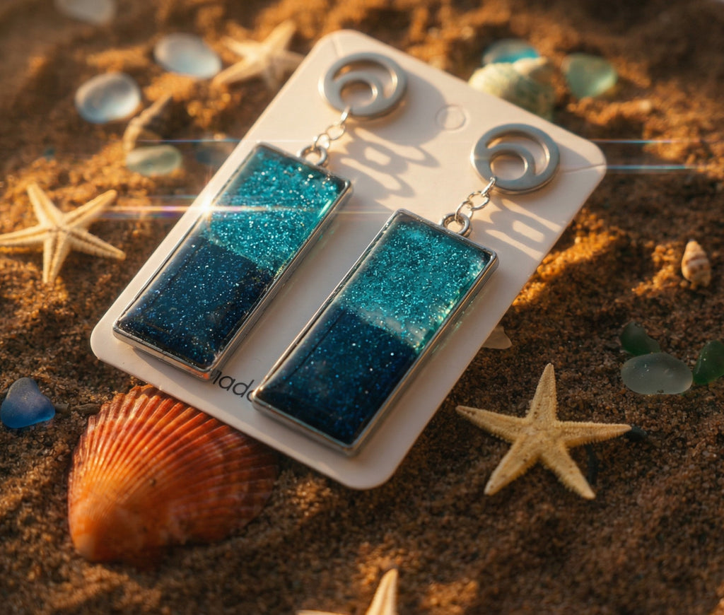 Rectangle Shape Resin and Polymer Clay Earrings SG85