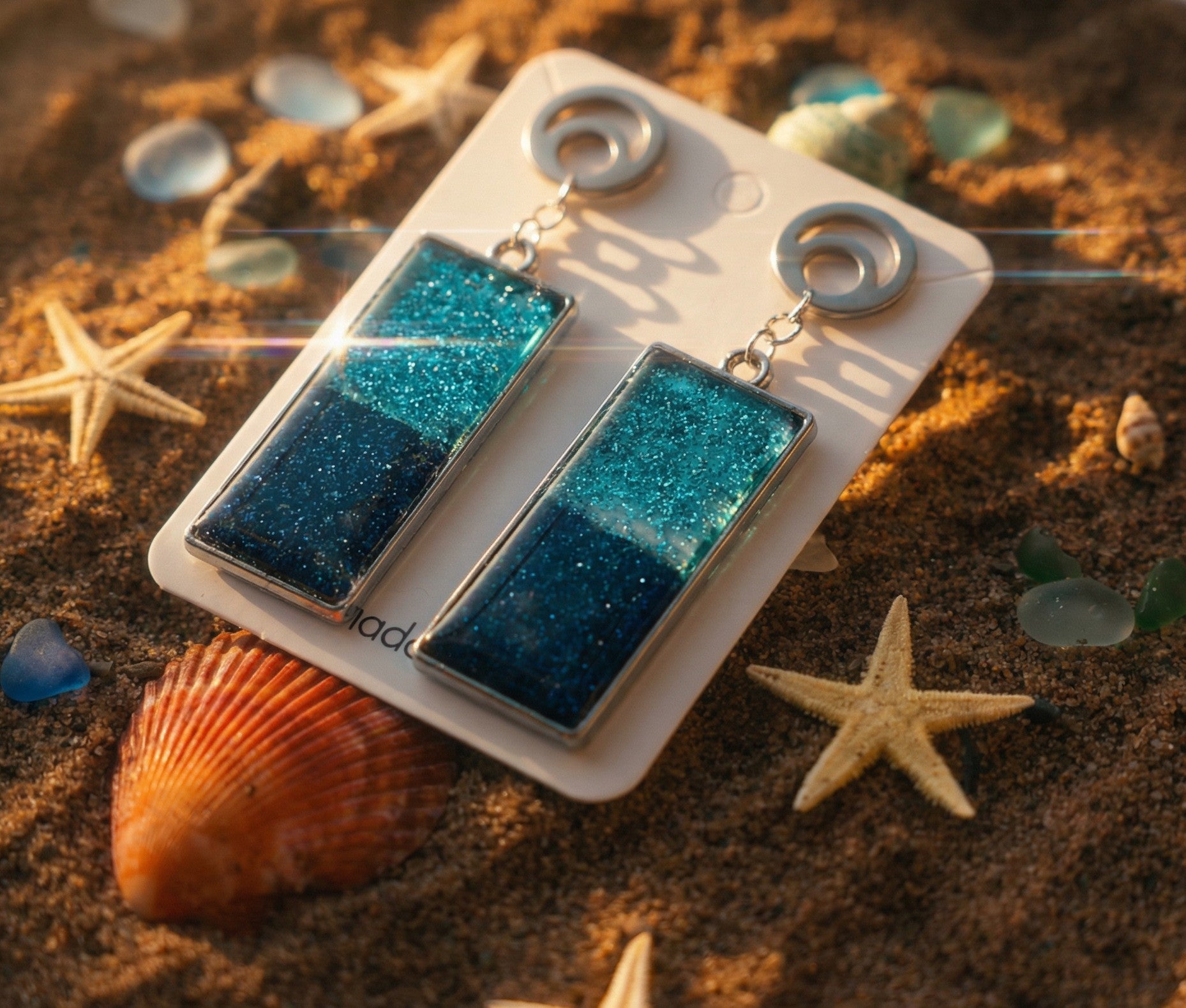 Rectangle Shape Resin and Polymer Clay Earrings SG85