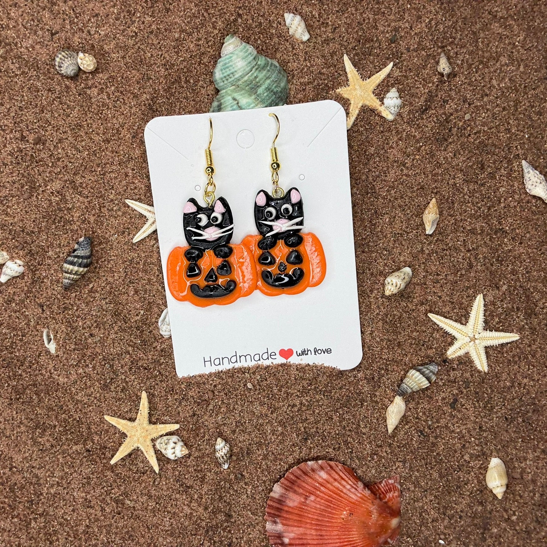 Halloween Pumpkin and Cat Polymer Clay Earrings SH1