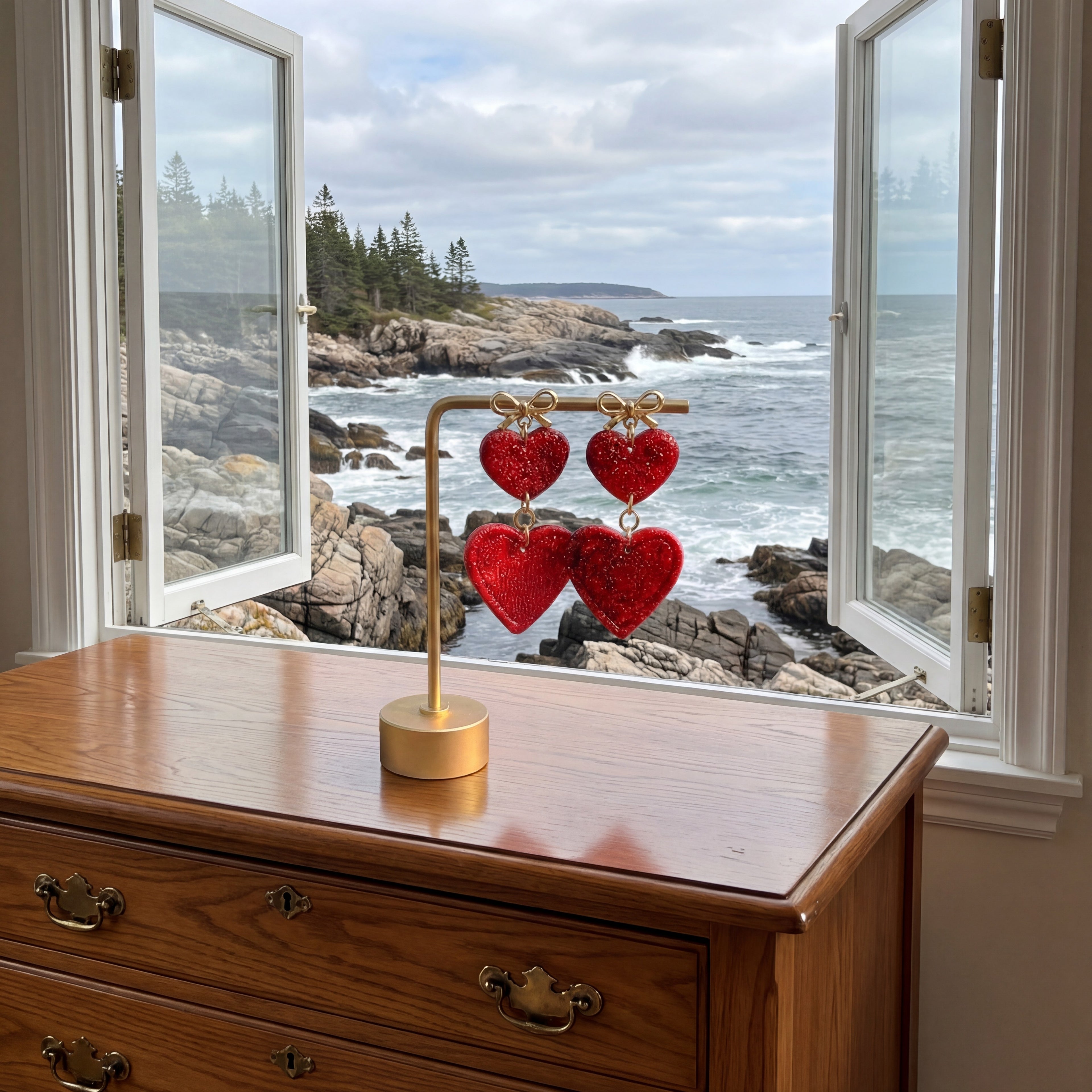 Double Heart Dangle Earrings SV1