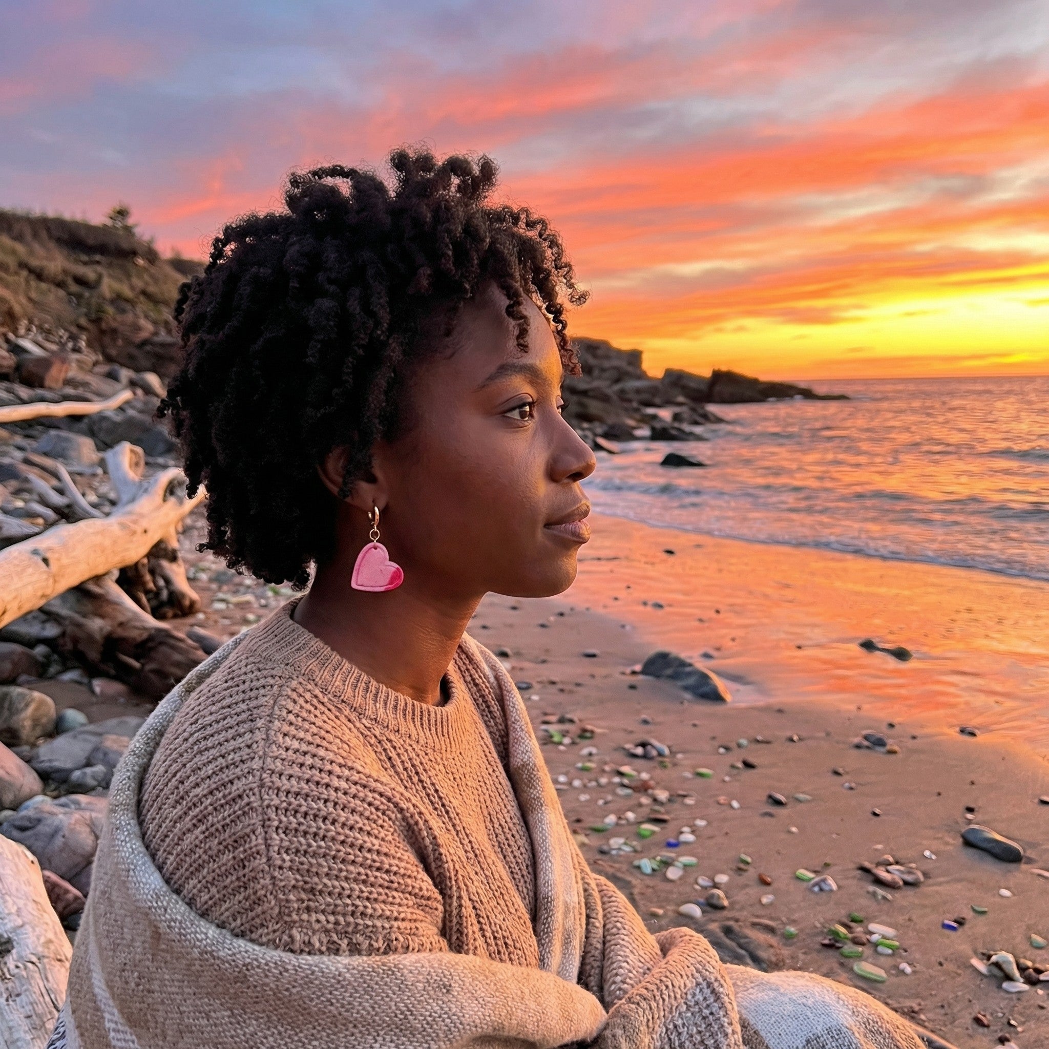 Pink and White Glitter Marble Heart Shaped Drop Earrings SV12