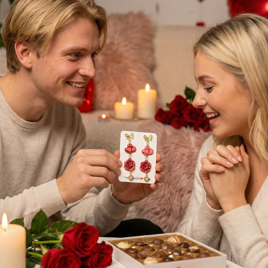 Four Piece Hearts and Roses Dangle Earrings SV13
