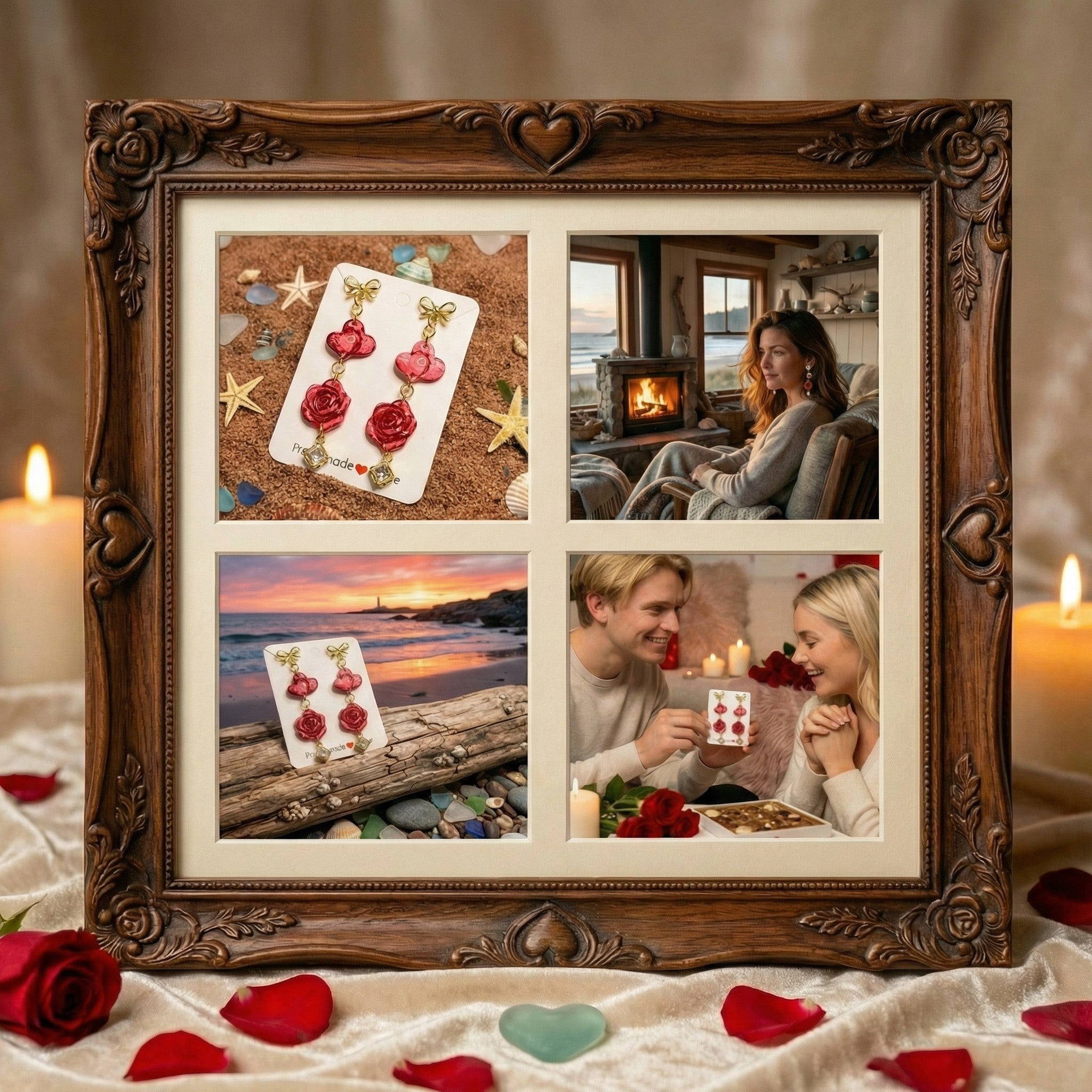 Four Piece Hearts and Roses Dangle Earrings SV13