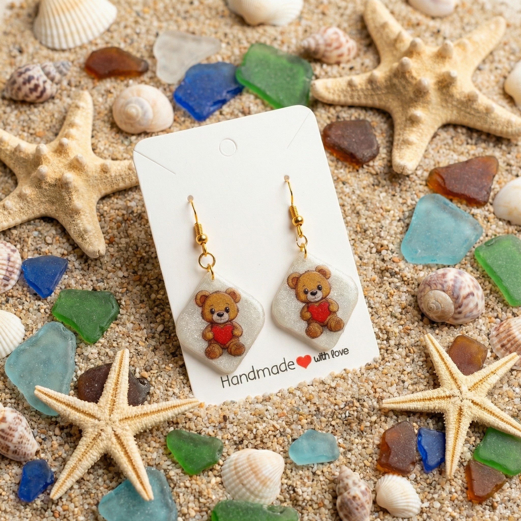 Teddy Bear Love Dangle Earrings SV8